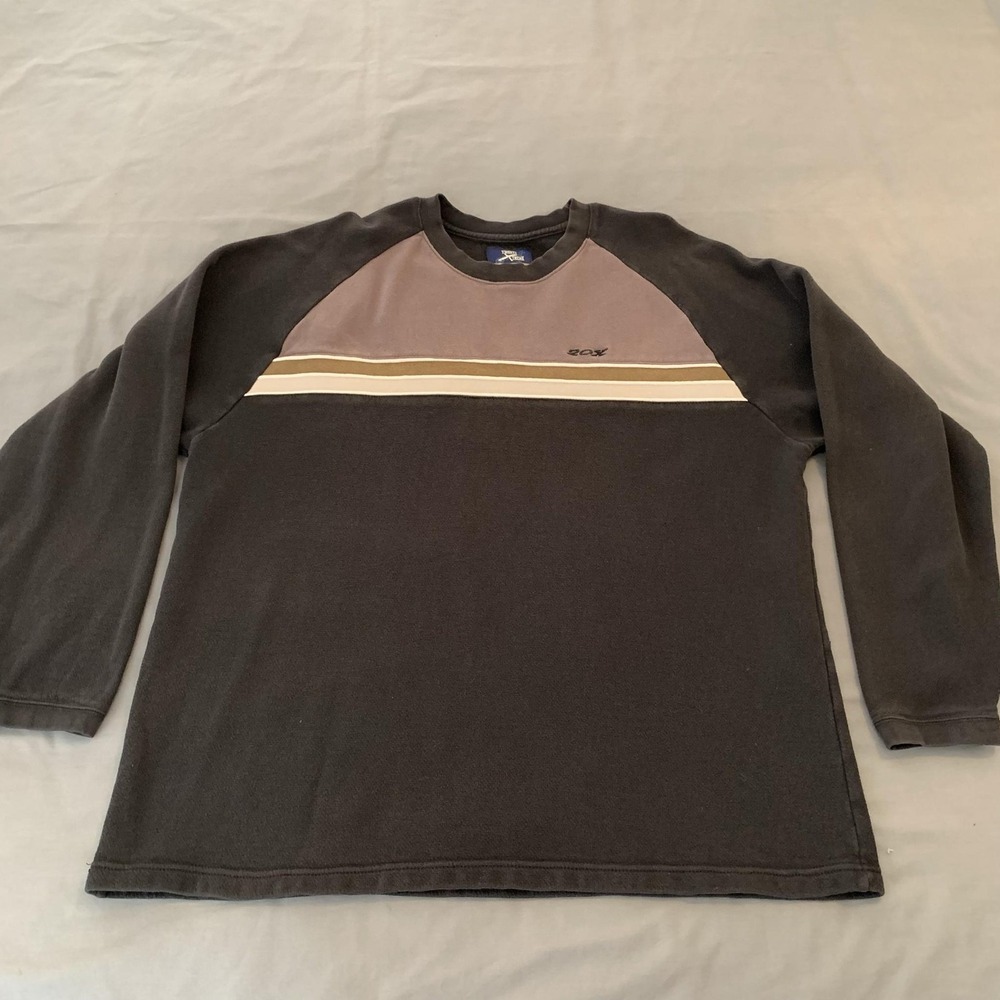 Wrangler Sweatshirt Mens 2XL Brown 20X Stripe Fleece Raglan Crewneck Pullover
